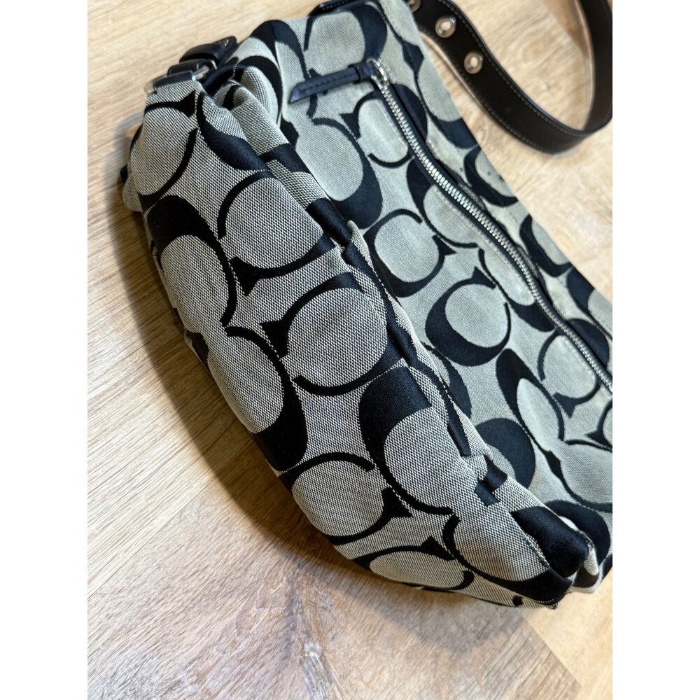 Y2K Coach F15067 Black & Beige Signature Monogram Hobo Shoulder Bag - Picture 6 of 11